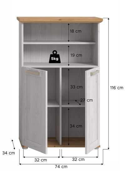 Mid-height cabinet VERONA (W/H/D: approx. 74/116/34 cm) in Sibiu Larch reproduction/Sibiu Larch reproduction