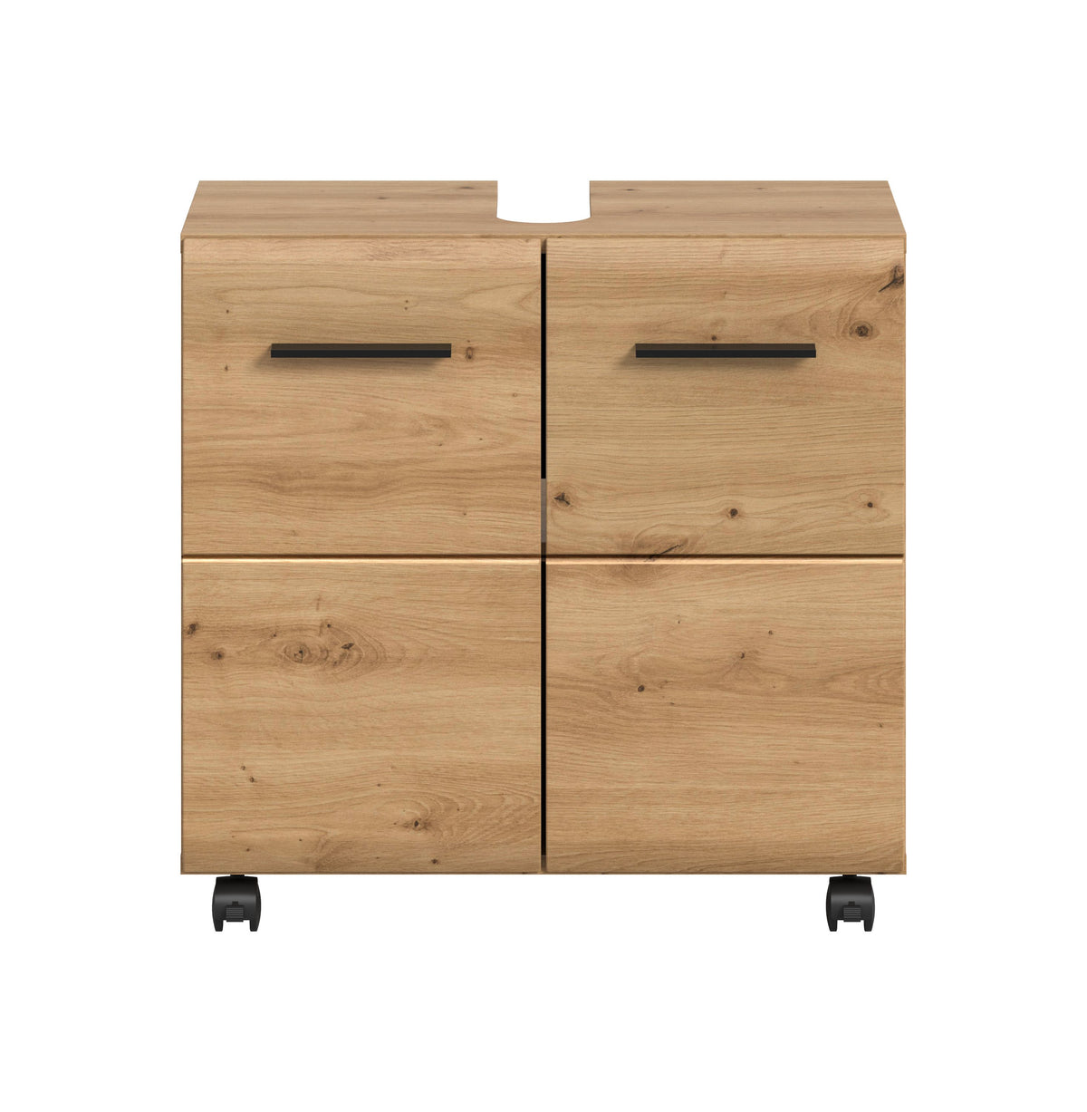 Rolling Washbasin Cabinet ICE (W/H/D: approx. 60/58/30 cm) in Nox Oak finish/matt black