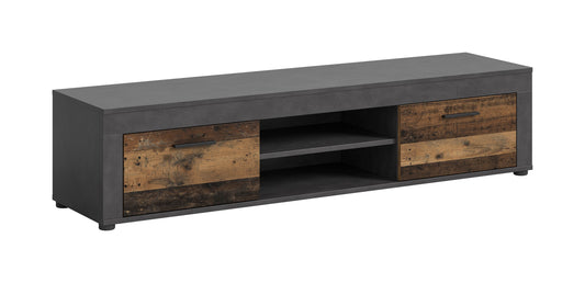Meuble TV bas JAM (L/H/P : env. 160/37/40 cm) en imitation chêne Wotan/gris