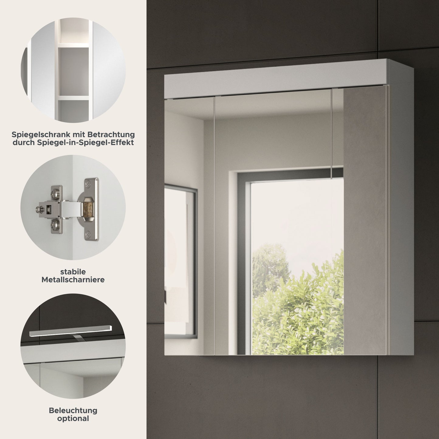 Viana Spiegelschrank (B/H/T: 60x70x18 cm) in Spiegelglas und Weiß