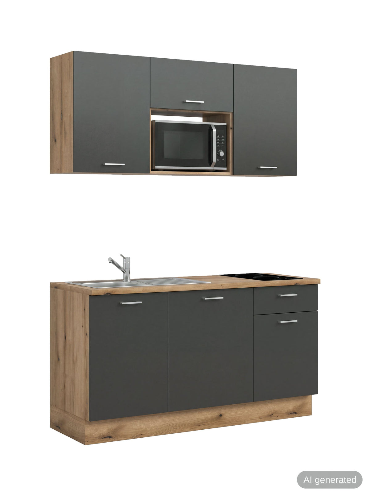 Küchenzeile (ohne E-Geräte) (B/H/T 160x211x60 cm) in Basalt grau