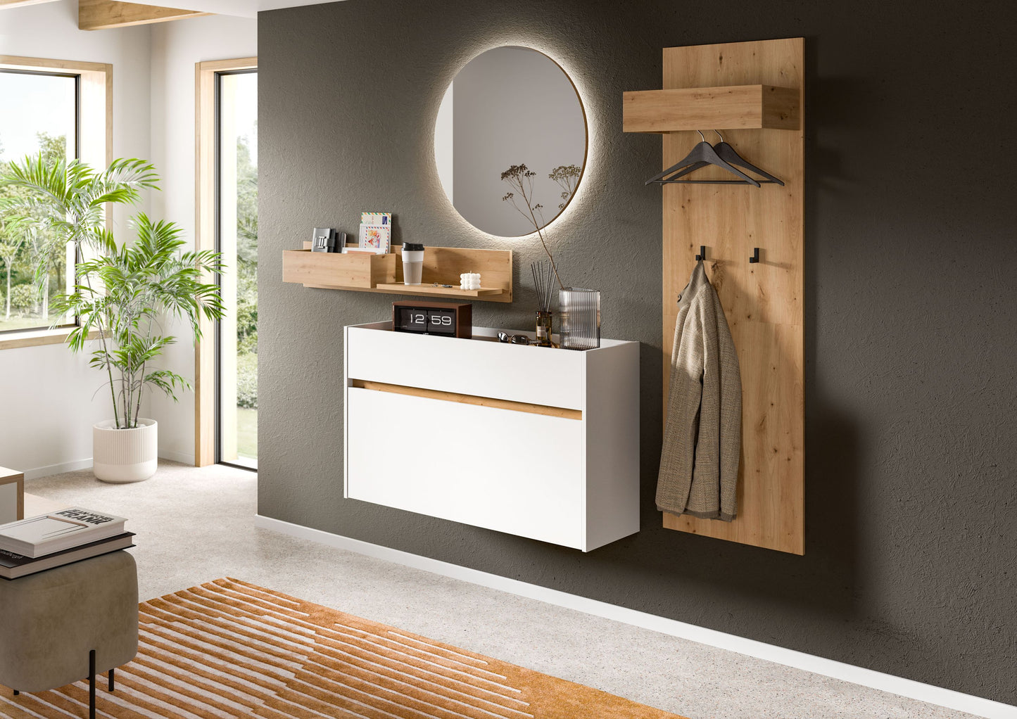 Homes & Jones Garderobe 4-tlg. inkl. Beleuchtung, Dielenmöbel-Flurmöbel