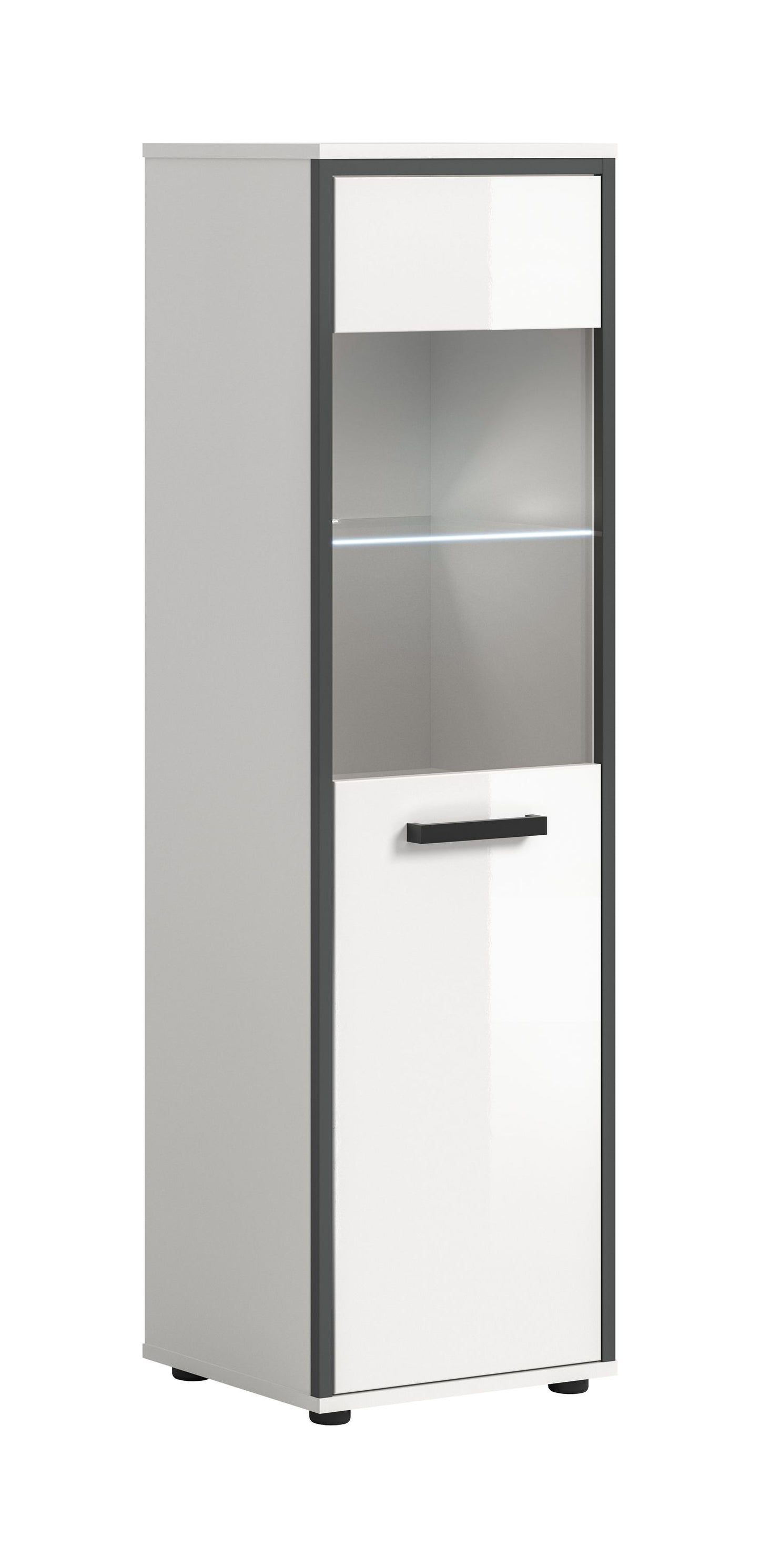 Badkommode mit weißer Front, 1 Tür, Innenfächer und LED-Beleuchtung