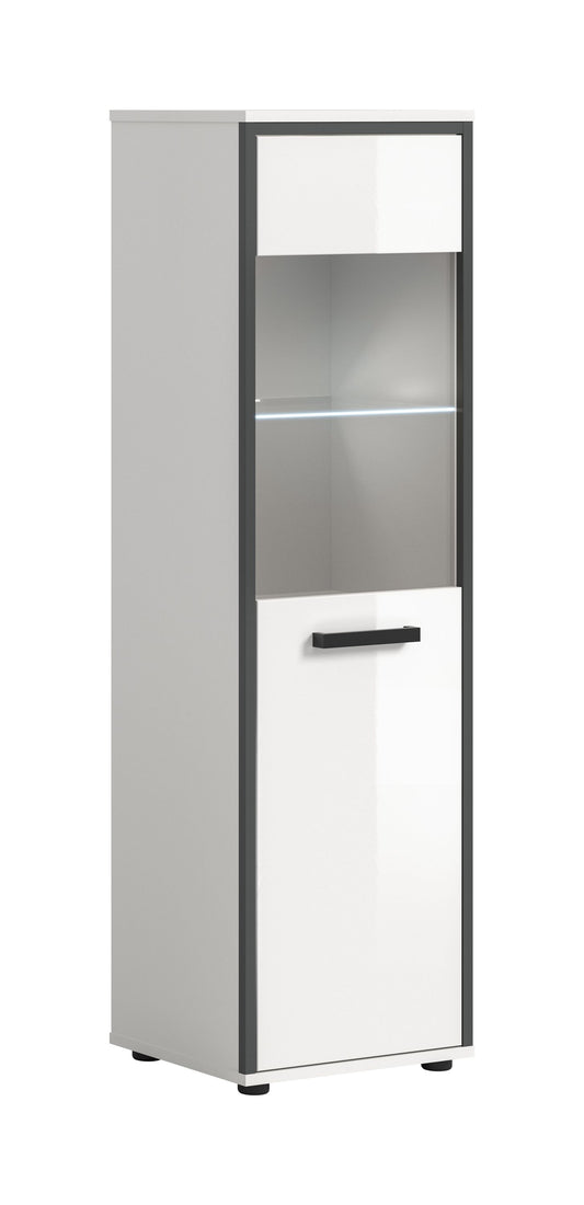 Badkommode mit weißer Front, 1 Tür, Innenfächer und LED-Beleuchtung