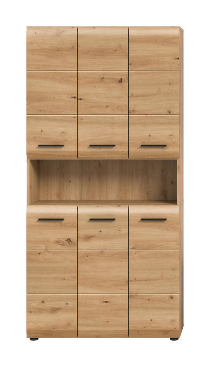 Meuble de rangement polyvalent ICE (L/H/P : env. 90/185/30 cm) en imitation chêne Nox/noir mat