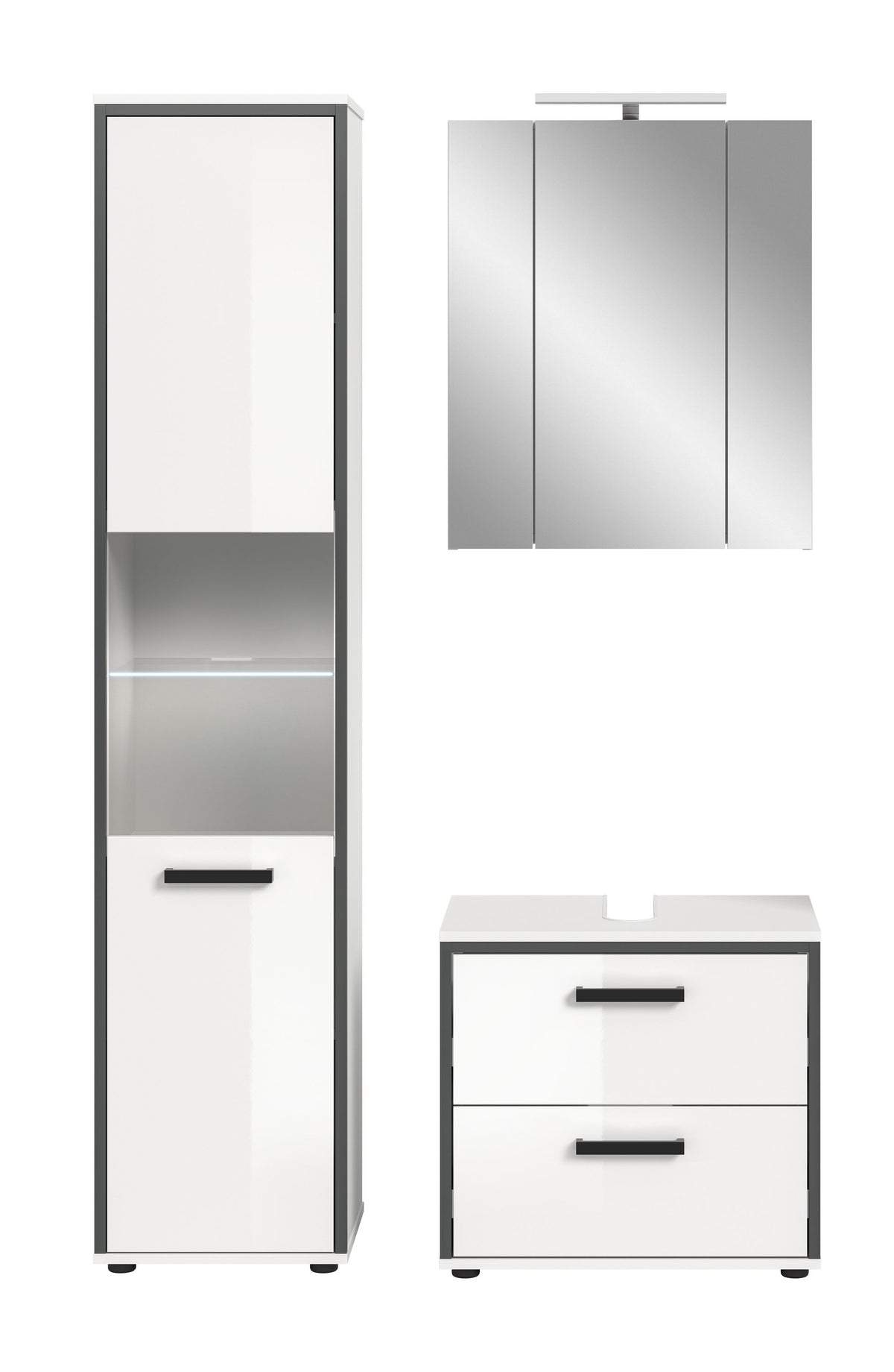 Bathroom set incl. lighting KOJAK (W/H/D: approx. 115/188/37 cm) in white/white high-gloss