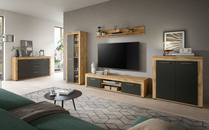 Meuble TV JAM (L/H/P : env. 255/159/40 cm) en imitation chêne Wotan/gris