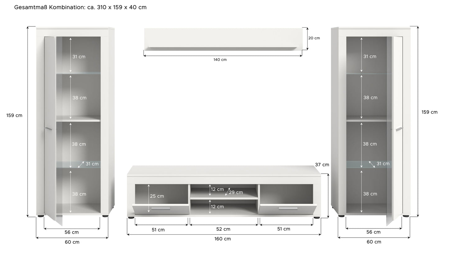Ensemble meuble TV JAM (L/H/P : env. 310/159/40 cm) imitation chêne Wotan/gris