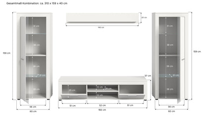 Ensemble meuble TV JAM (L/H/P : env. 310/159/40 cm) imitation chêne Wotan/gris