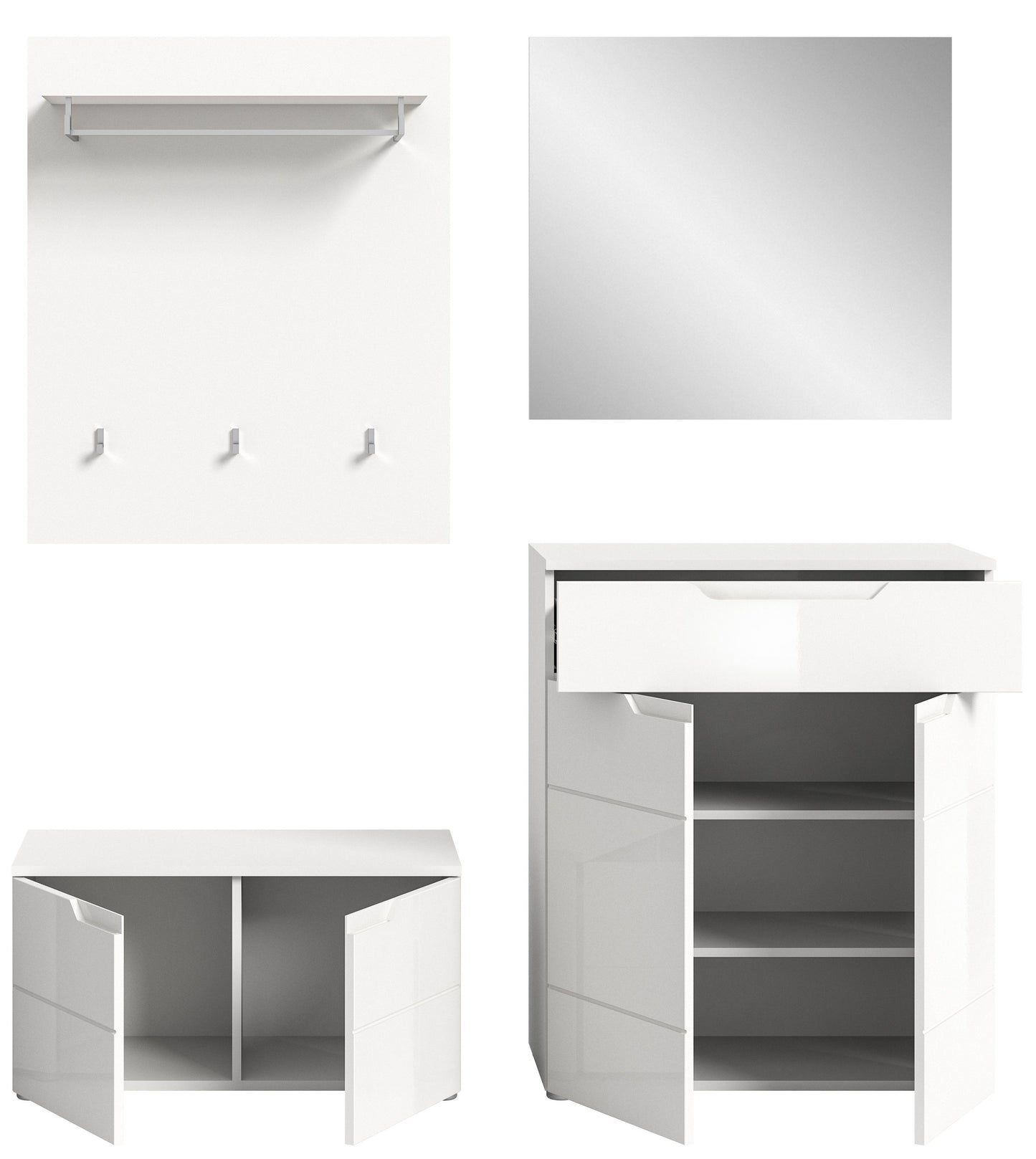 Ensemble de meubles d'entrée SOLERO (L/H/P : env. 175/193/37 cm) en blanc/blanc brillant