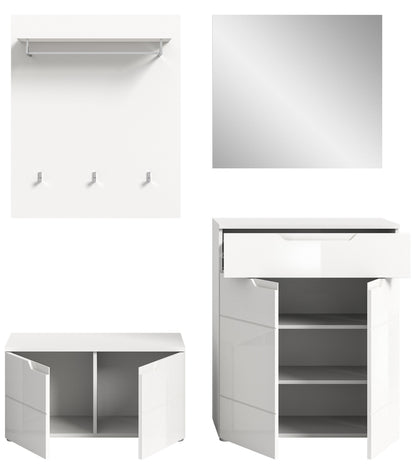 Ensemble de meubles d'entrée SOLERO (L/H/P : env. 175/193/37 cm) en blanc/blanc brillant