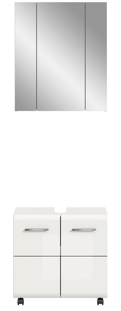 Ensemble de salle de bain sur roulettes ICE (L/H/P : env. 60/185/30 cm) imitation chêne Nox/noir mat