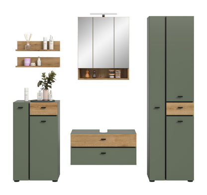 Ensemble de salle de bain avec éclairage AQUA (L/H/P : env. 207/191/35 cm) en vert sauge/vert sauge