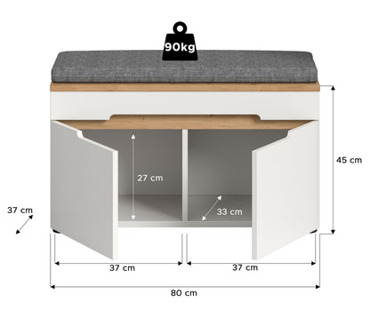 Garderoben-Sitzbank mit Sitzkissen, Maße 80 x 45 x 37 cm, Stauraum offen, 90 kg