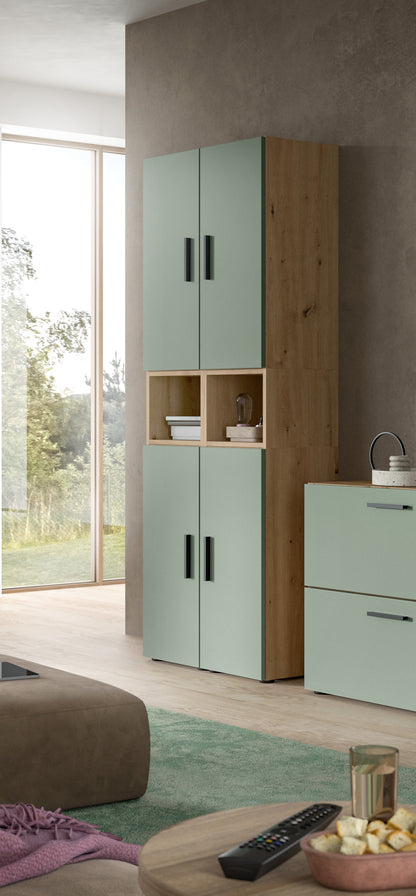Wall Unit THE ONE (W/H/D: approx. 65/178/34 cm) in Artisan Oak finish/Smoke Green
