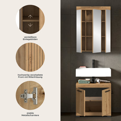 Spiegelschrank und Waschtischunterschrank im Set, Holzoptik