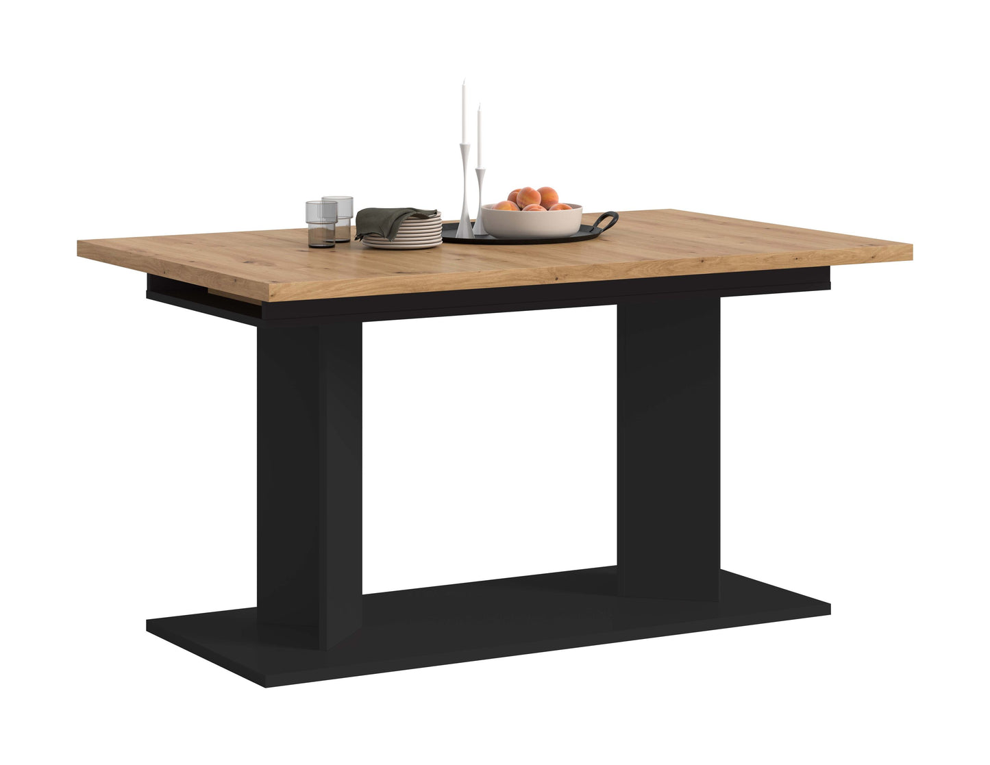 Table de salle à manger GUSTAV (L/H/P : env. 220/76/100 cm) en blanc/imitation chêne Artisan