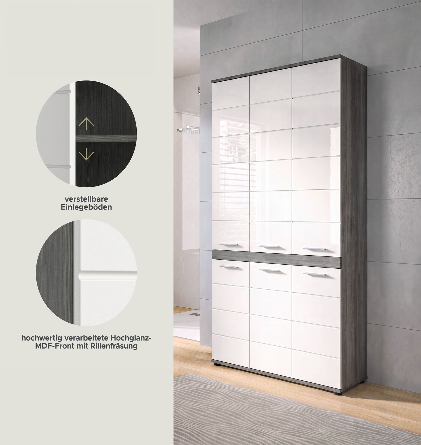 Blake Hochschrank (B/H/T: 90x191x31 cm) in Salbei und Artisan Eiche Nachbildung