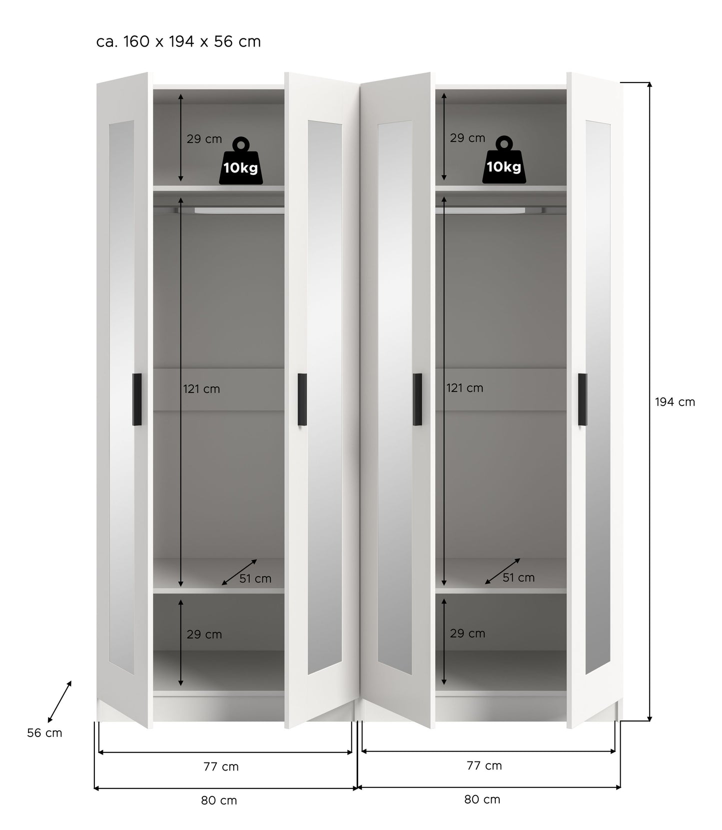 Homes & Jones Kleiderschrank 2-tlg., Schlafzimmerschrank 2x je 80 cm breit, 160 cm