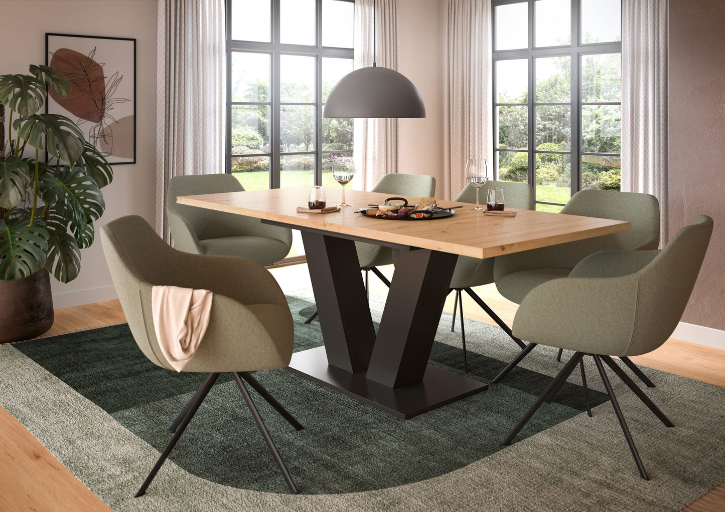 Esstisch 150x76x90 cm, hellbraune Holzplatte mit dunklem X-Gestell