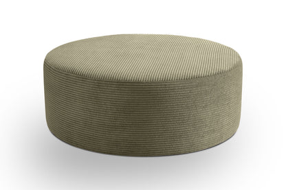 Runder Cord-Hocker mit weicher Polsterung, khaki, Nahansicht der Oberseite und Seiten