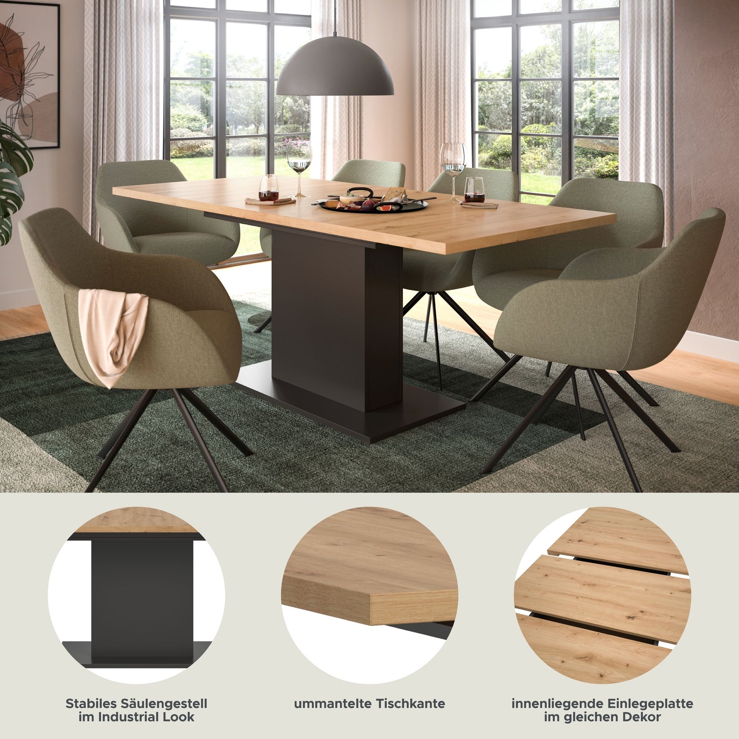 Homes & Jones Esstisch 150x76x90 cm, Esszimmertisch-Tisch mit Säulen Gestell