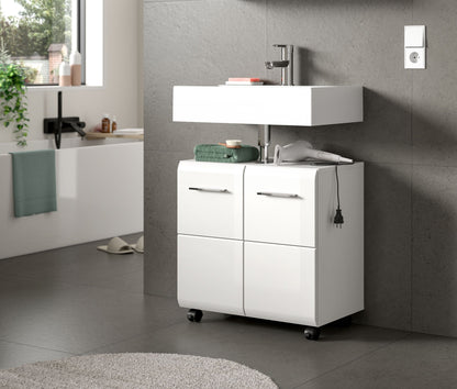 Rolling Washbasin Cabinet ICE (W/H/D: approx. 60/58/30 cm) in Nox Oak finish/matt black