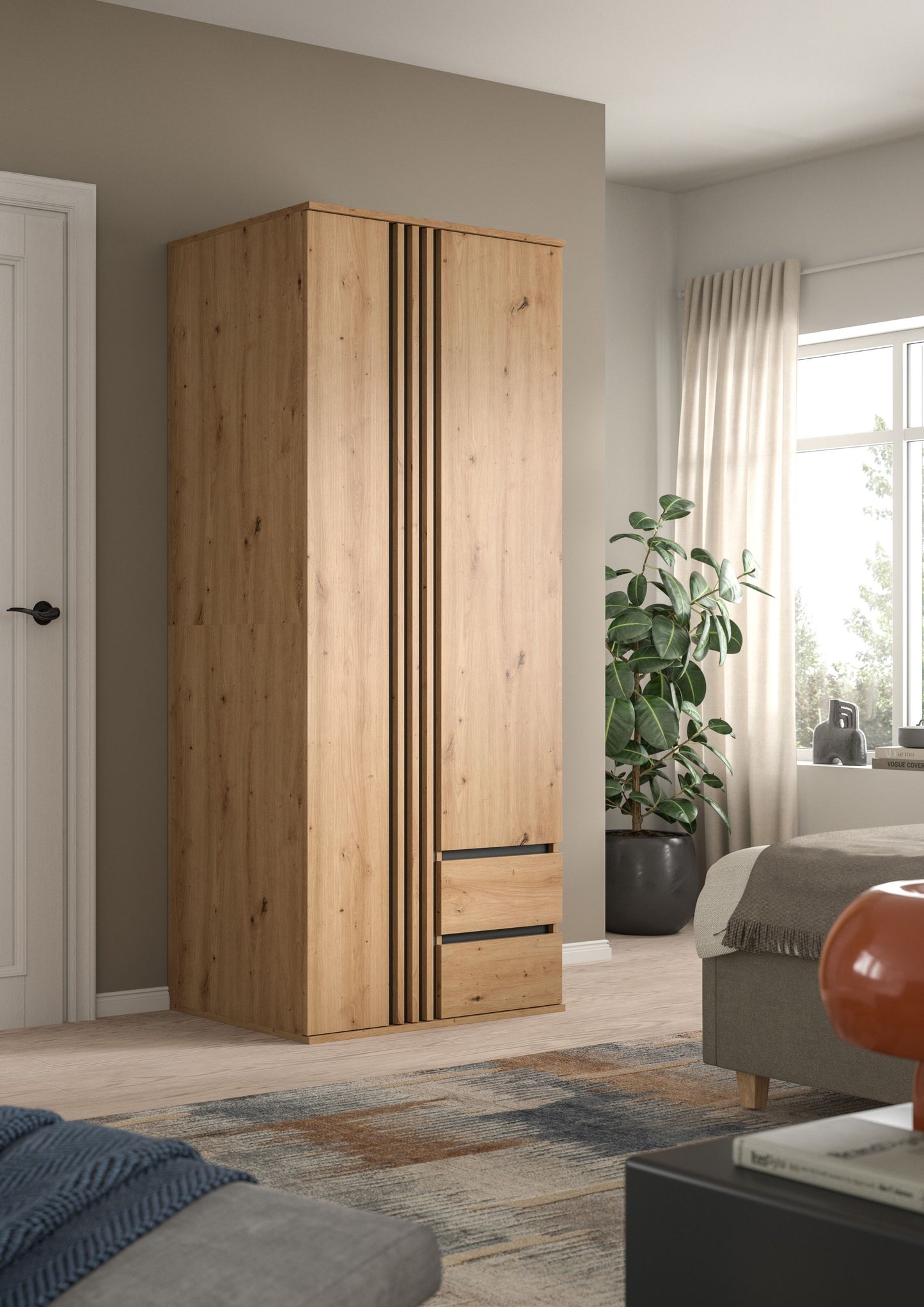 Homes & Jones Kleiderschrank 80 cm breit 2-türig, Schlafzimmerschrank