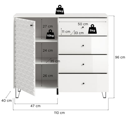 Buffet haut PRISMA (L/H/P : env. 110/96/40 cm) en imitation chêne Artisan/anthracite mat