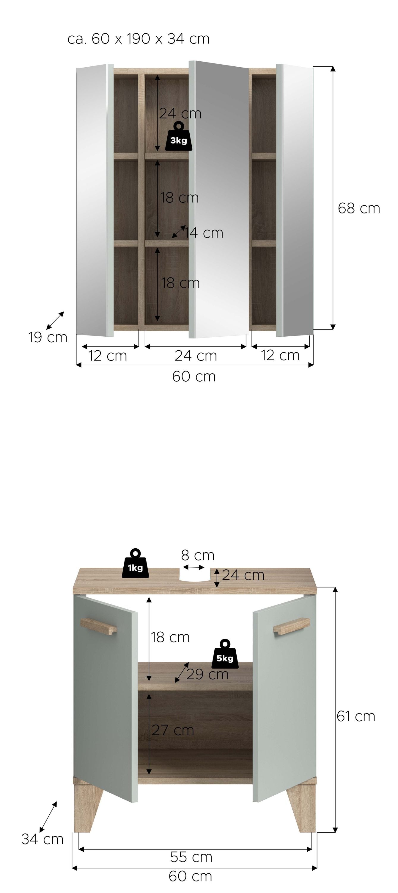 Ensemble de salle de bain STAR (l/h/p : env. 60/190/34 cm) vert clair/vert clair