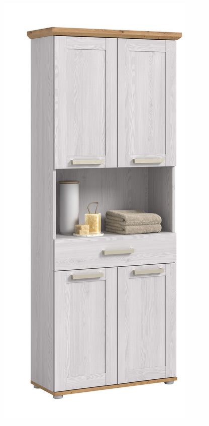 Tall cabinet wide VERONA (W/H/D: approx. 74/187/34 cm) in Sibiu larch reproduction/Sibiu larch reproduction