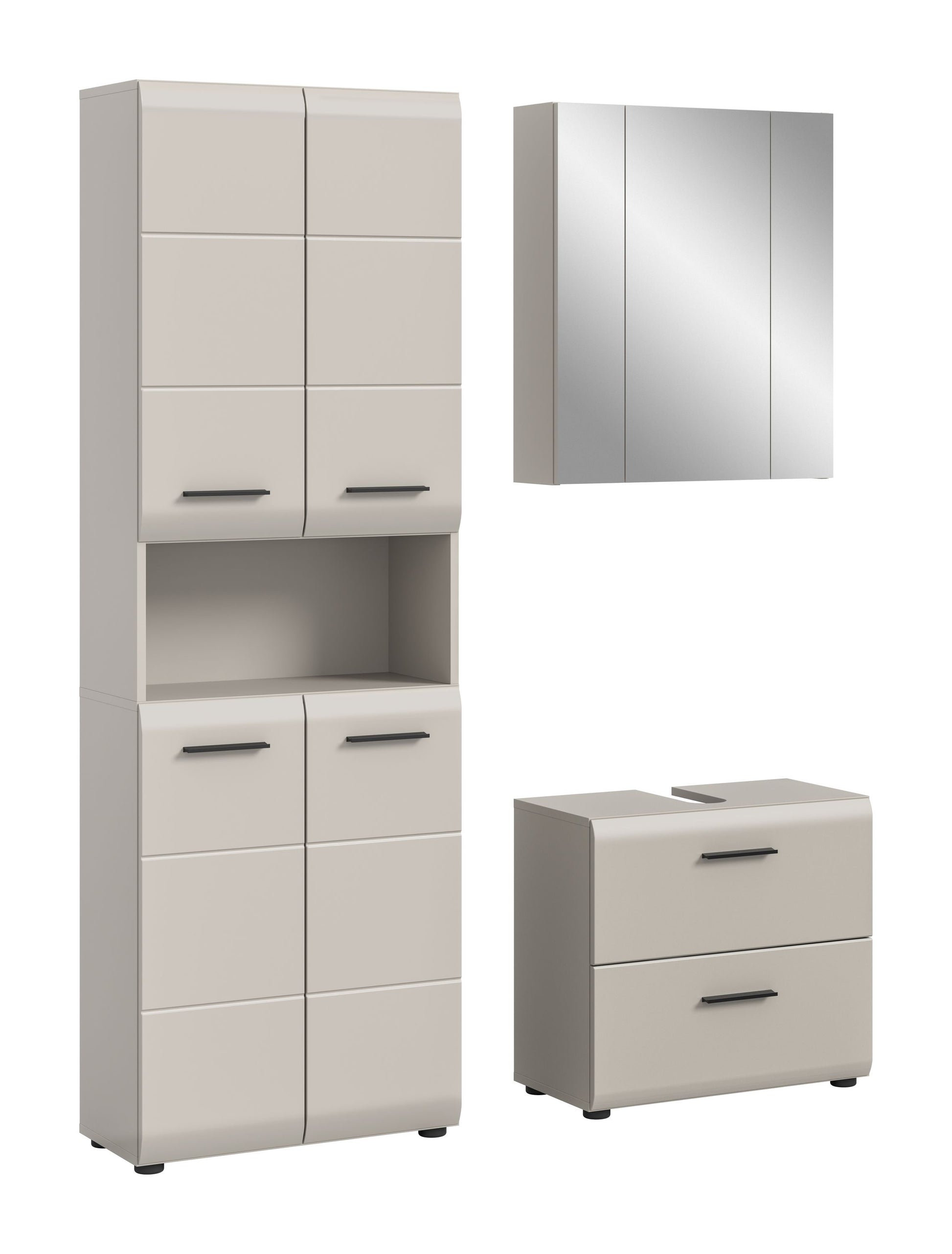 Badezimmerset von Homes & Jones: Hochschrank, Spiegelschrank & Waschtisch in Grau