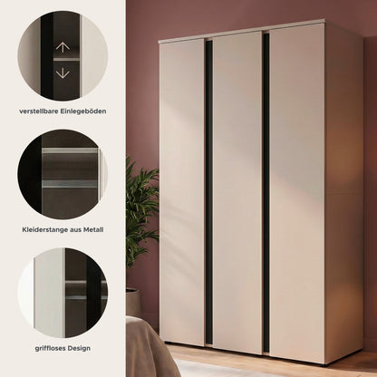 Amara Kleiderschrank 3-türig (B/H/T: 121x184x52 cm) in Kaschmir