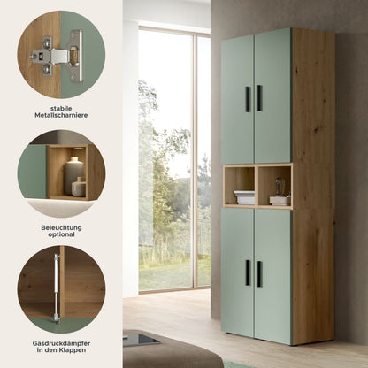 Wall Unit THE ONE (W/H/D: approx. 65/178/34 cm) in Artisan Oak finish/Smoke Green