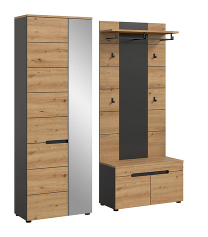 Homes & Jones Garderobenset 3-tlg., 1x Paneel, Sitzbank, Schrank mit Spiegel