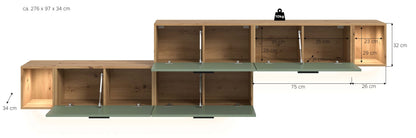 Living Room Combination incl. Lighting THE ONE (W/H/D: approx. 276/97/34 cm) in Artisan Oak Reproduction/Smoke Green
