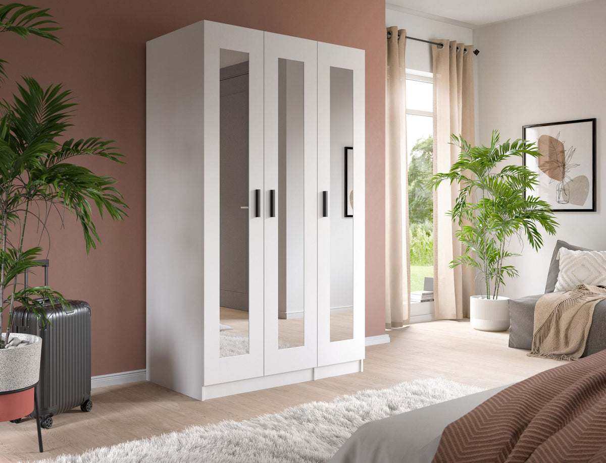 Wardrobe 3-door VISBY (W/H/D: approx. 120/195/56 cm) in white/white