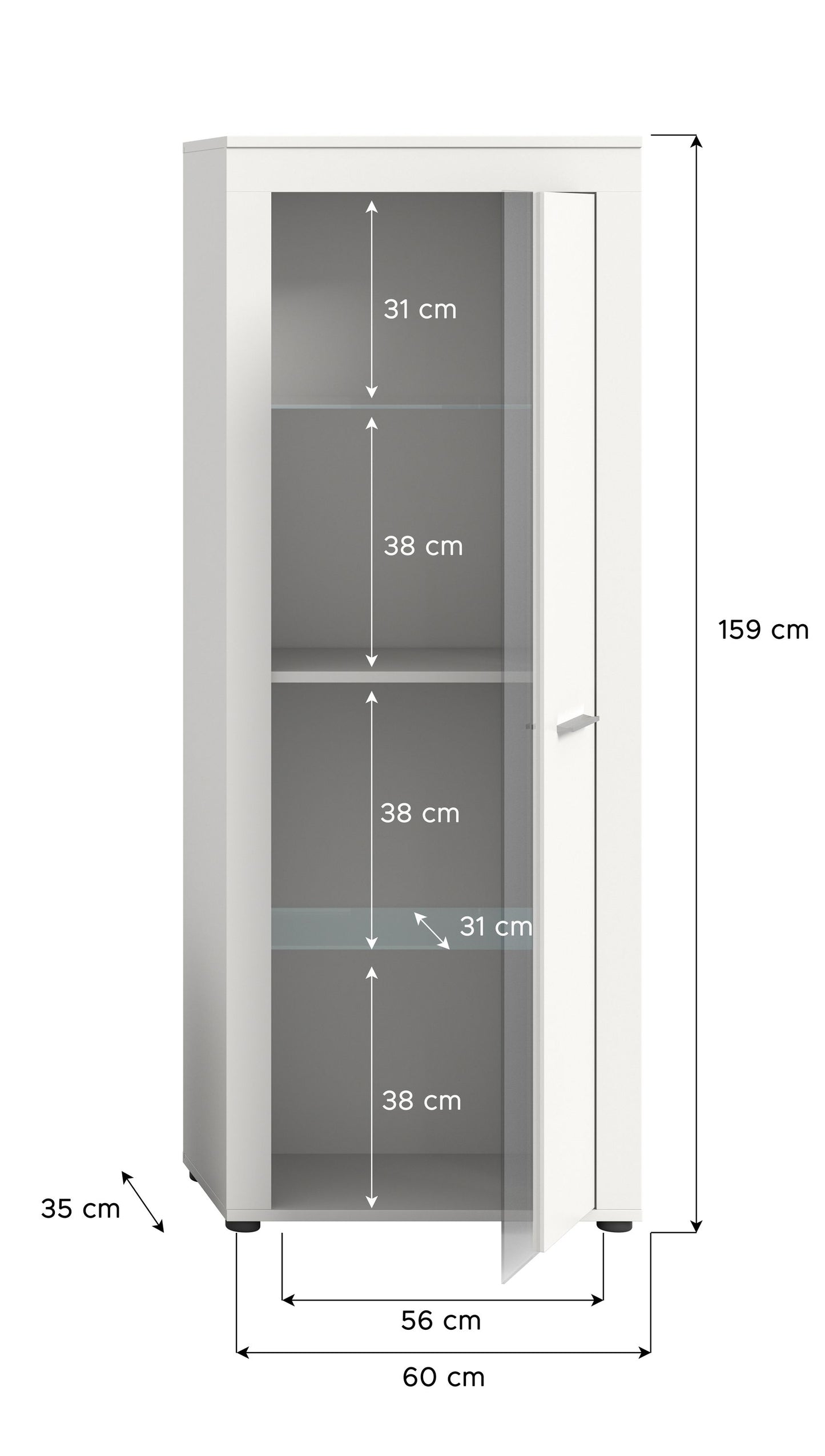 Homes & Jones Vitrinenschrank 60 cm breit, Wohnzimmerschrank, Wohnmöbel