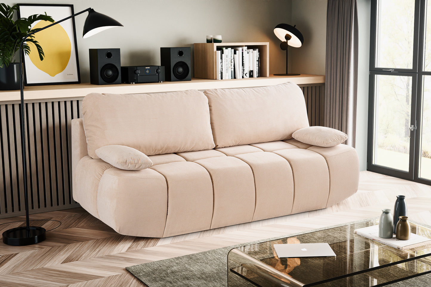 Canapé convertible Lauder – Canapé tendance en velours côtelé avec fonction couchage