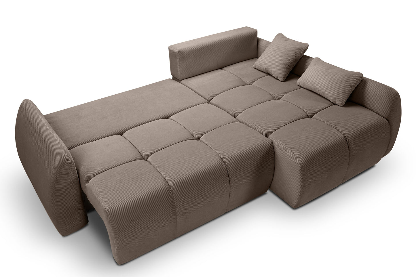 Canapé convertible d'angle Sancho Long – Canapé d'angle tendance en velours côtelé avec fonction couchage
