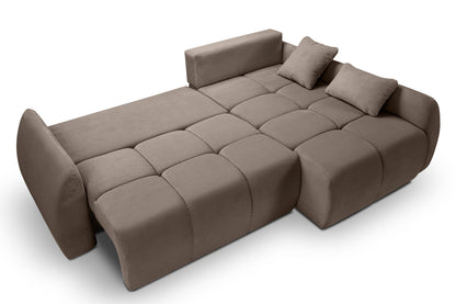 Canapé convertible d'angle Sancho Long – Canapé d'angle tendance en velours côtelé avec fonction couchage