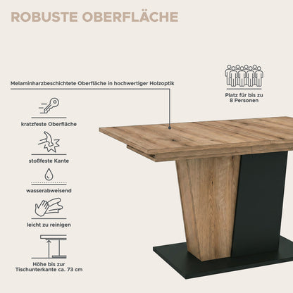 Molina Esstisch  (B/H/T: 150x76x90 cm) in Evoke Oak Nachbildung und Basalt grau