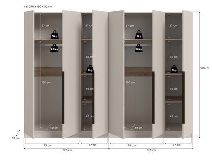 Homes & Jones Universalschrank 2-tlg., Maßzeichnung in Hellbeige mit Innenaufteilung