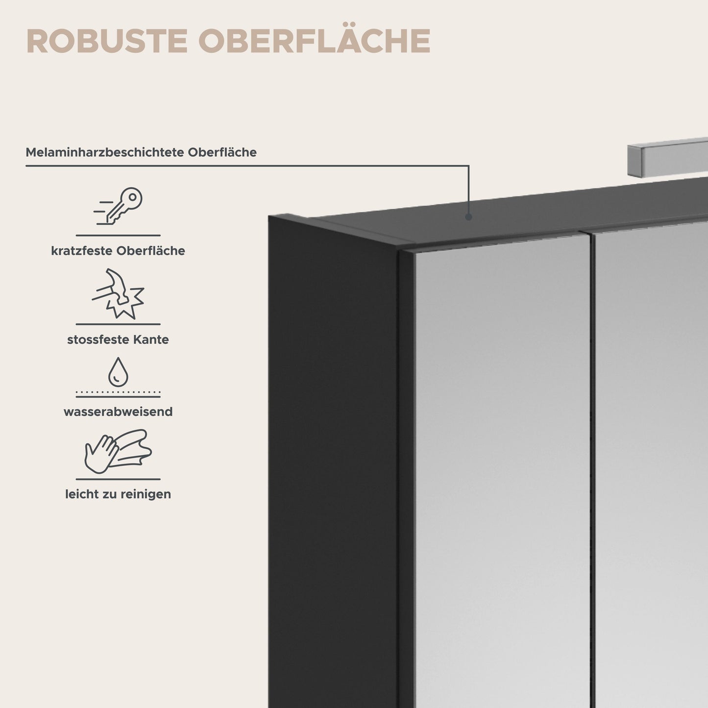 Armoire de toilette avec éclairage LINUS (L/H/P : env. 60/71/19 cm) en noir/verre miroir