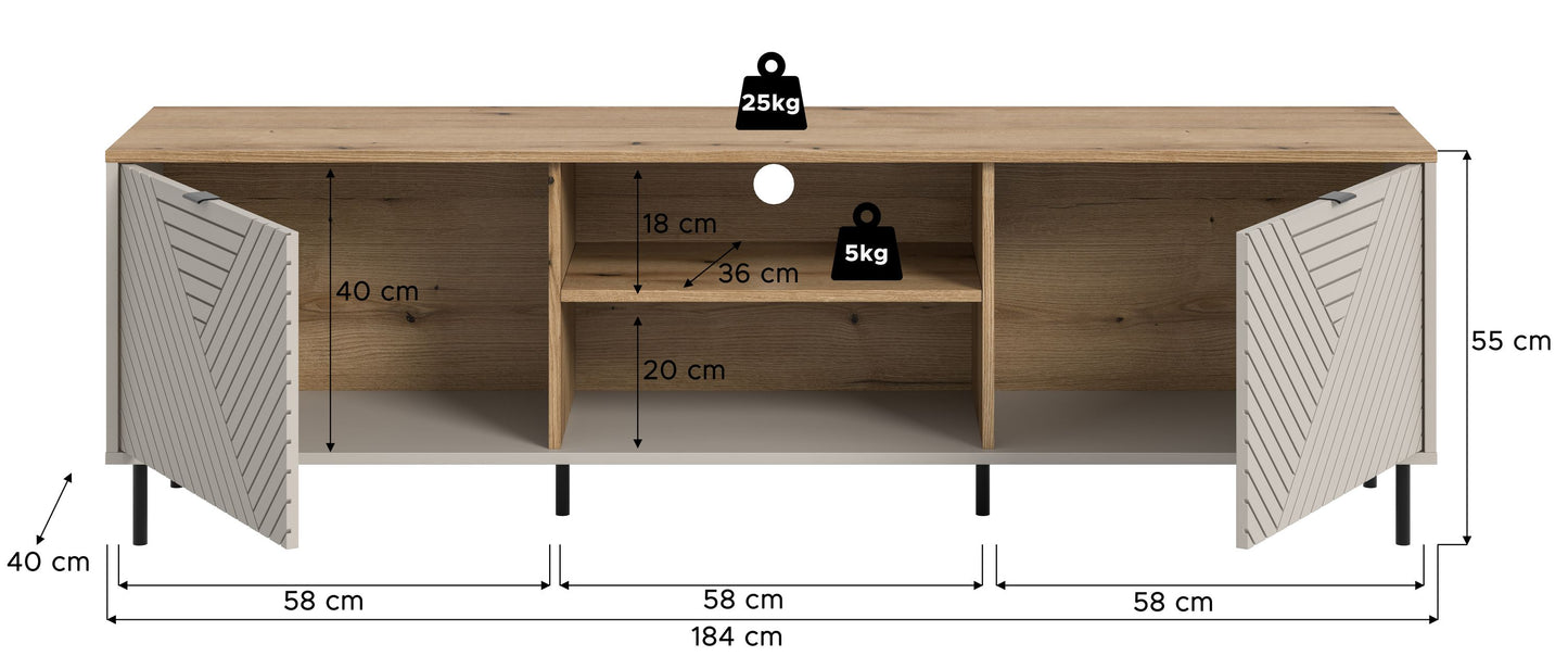 Meuble bas TV CAMPUS (L/H/P : env. 184/55/40 cm) en cachemire/cachemire