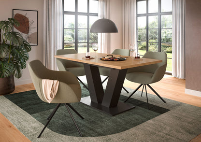 Esstisch mit heller Holzplatte und X-Gestell aus hellem Holz, rechteckige Form