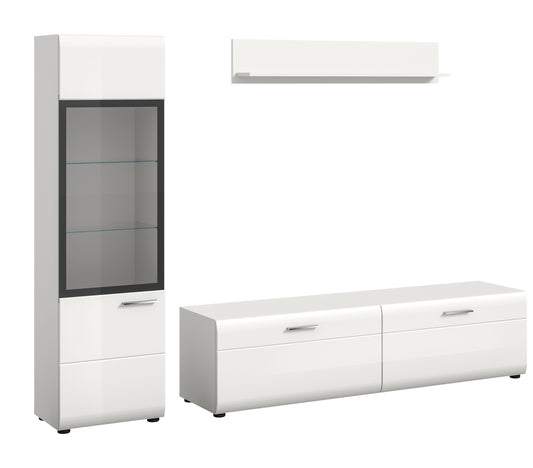 Meuble TV ICE (L/H/P : env. 220/160/41 cm) en blanc/blanc brillant