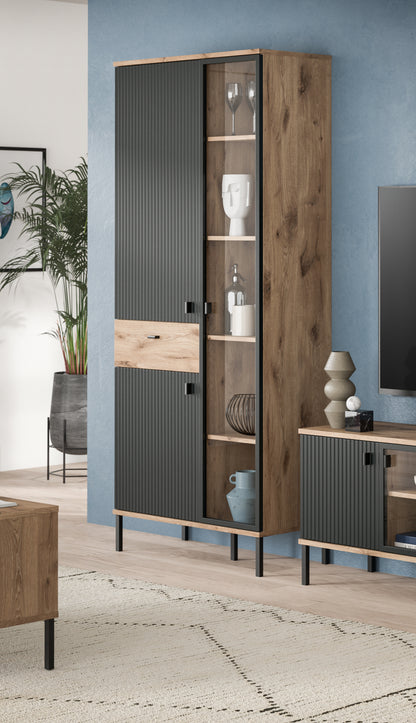 Homes & Jones Vitrinenschrank, Wohnzimmerschrank-mit 4 Deko Fächer, Wohnmöbel