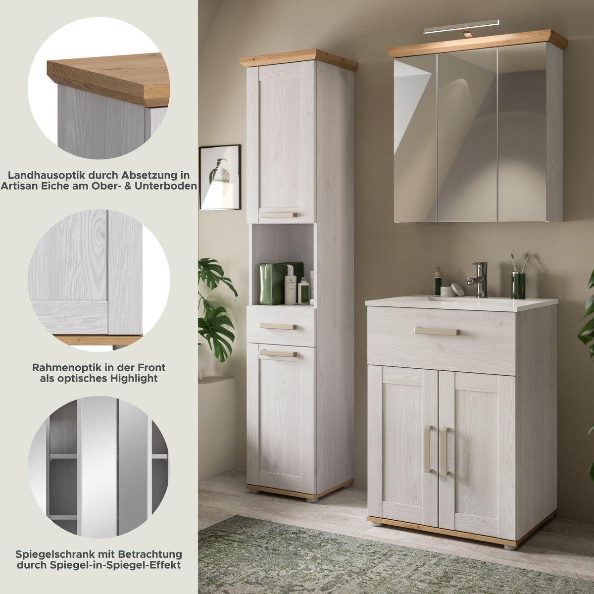 Bathroom Set incl. Lighting VERONA (W/H/D: approx. 115/187/45 cm) in Sibiu Larch replica/Sibiu Larch replica