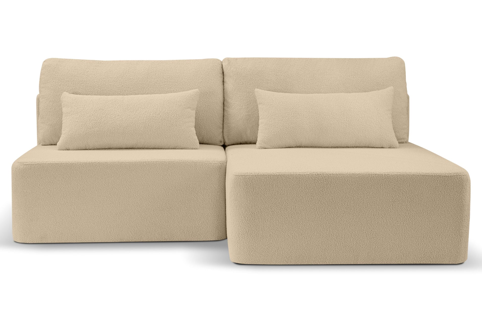 Beiges Schlafsofa mit Schlaffunktion, kompakte 2-Sitzbank mit zwei Zierkissen